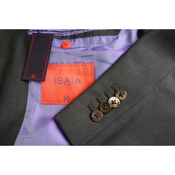 Isaia Brown Green Mohair Wool Blend 2 Pc Suit Jacket Pant 40R BRAND NEW